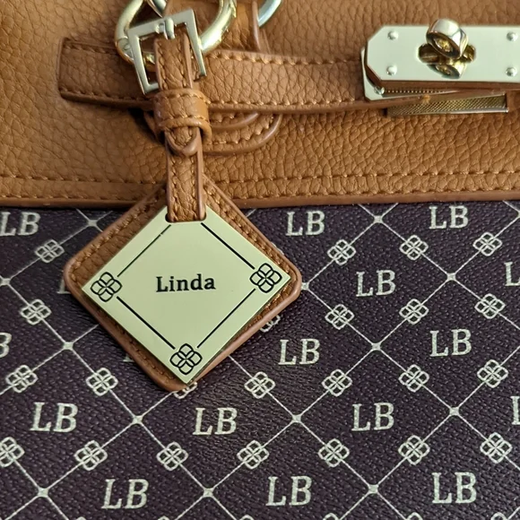 Danbury Mint Personalized LB Initial Brown Leather Handbag - Picture 4 of 7